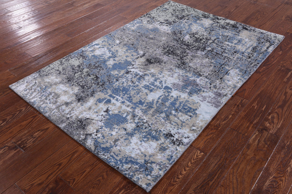 Abstract Wool and Silk Hand Knotted Rug 4' 0" X 6' 1" Q8722