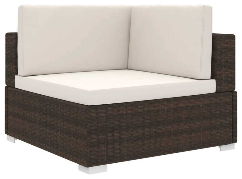vidaXL Sectional Corner Chair with Cushions Poly Rattan Brown