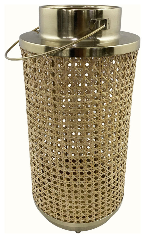13" Gold and Cane Hurricane Candle Holder