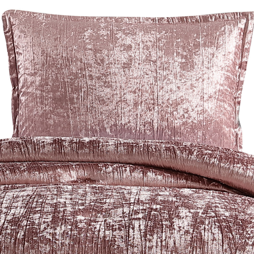 Benzara BM283887 Twin Comforter Set, Polyester Velvet, Deluxe Texture, Pink