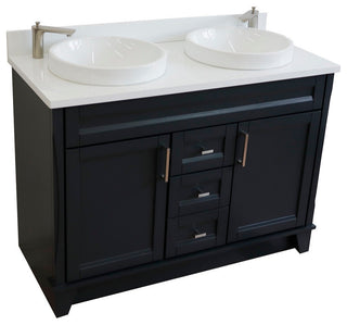 48" Double Sink Vanity, Dark Gray Finish With Engineered Stone Top, Round Sink