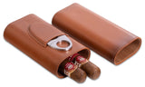 Brown Leather 3 Cigar Holder, Stainless Steel Cutter