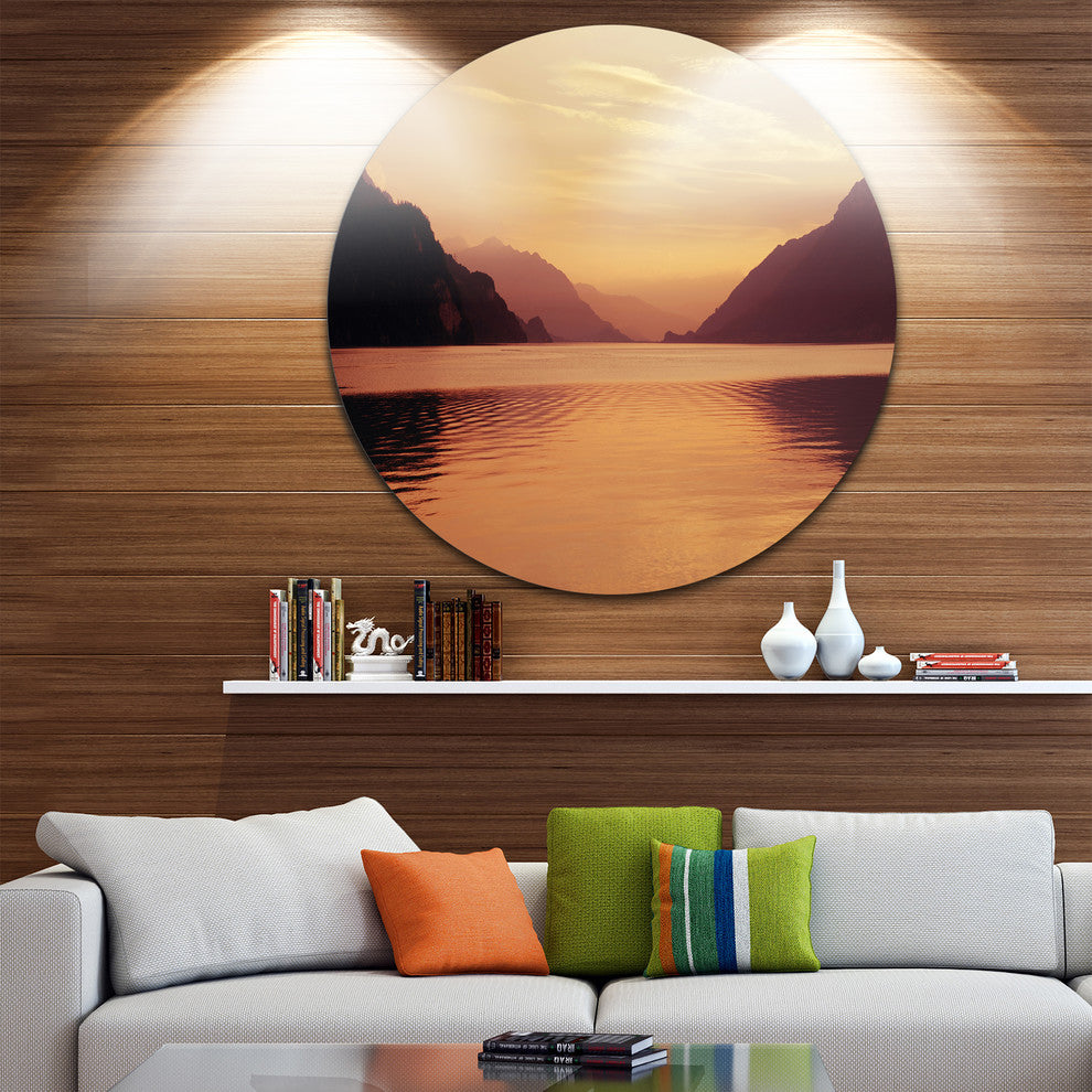 Fantastic Swiss Lake At Sunset In Brienz, Seascape Disc Artwork, 23"