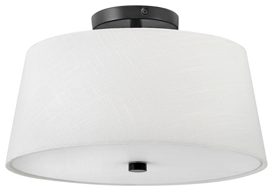 Lark Beale 14" Medium Flush Mount Ceiling Light, Black + White Linen