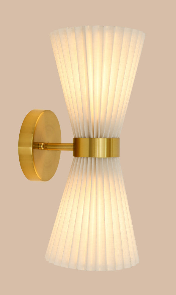 Beacon Lighting Amore Pleated Wall Bracket, Brass With White Linen Shade, 2 Light
