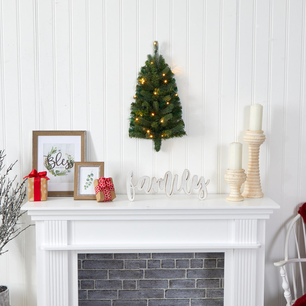 2' Flat Back Wall Hanging Artificial Christmas Tree With 20 Clear LED Lights