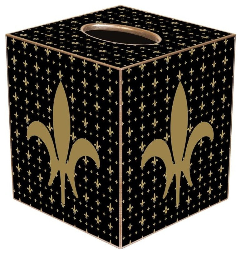 TB1447 - Gold & Black Large Fleur de Lis Tissue Box Cover