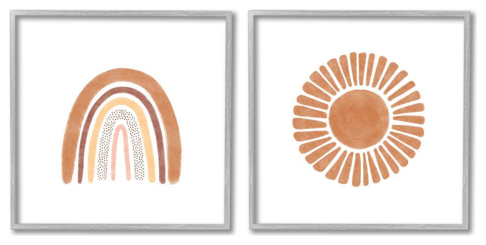 Cute Patterned Rainbow and Sun Boho Kids Doodle, 2pc, each 12 x 12