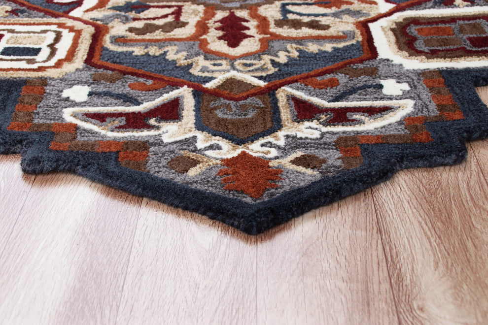 Southwestern Fall Cabin Medallion Shape Rug, 5' Round