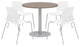 Olio Designs Round 36in Lola Dining Set - Teak - Table - White Chairs
