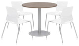 Olio Designs Round 36in Lola Dining Set - Teak - Table - White Chairs