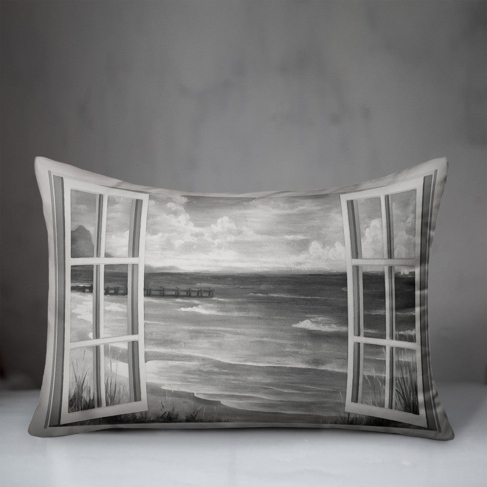 Gray Beach Window 14x20 Indoor/Outdoor Pillow
