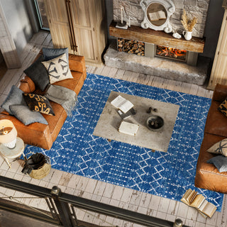 Moroccan HYPE Boho Vintage Diamond Runner Rug, Blue/White, 4 X 6