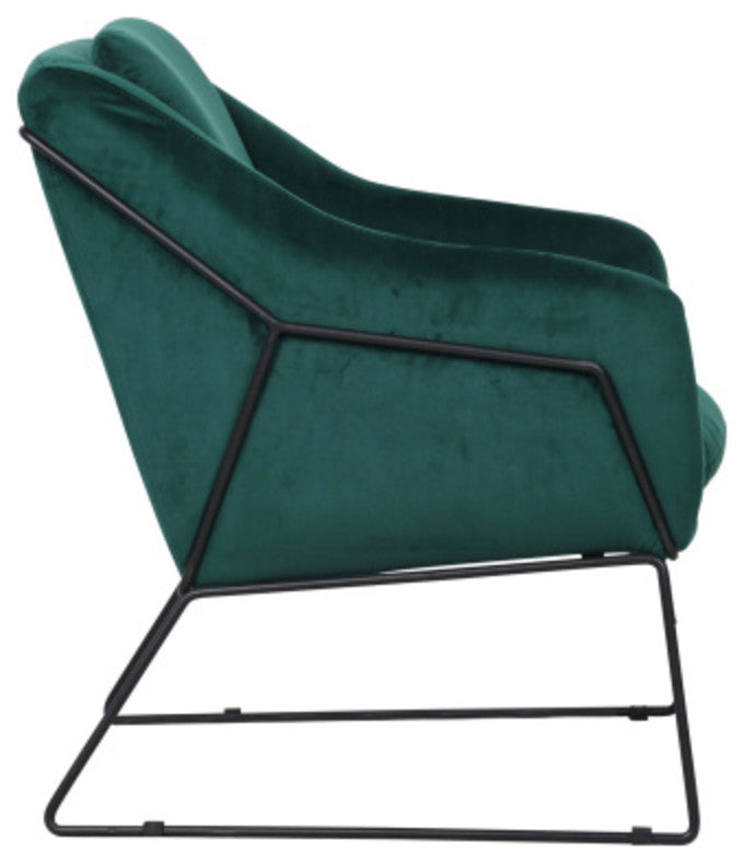 LeisureMod Harmony Velvet Accent Armchair Emerald Green