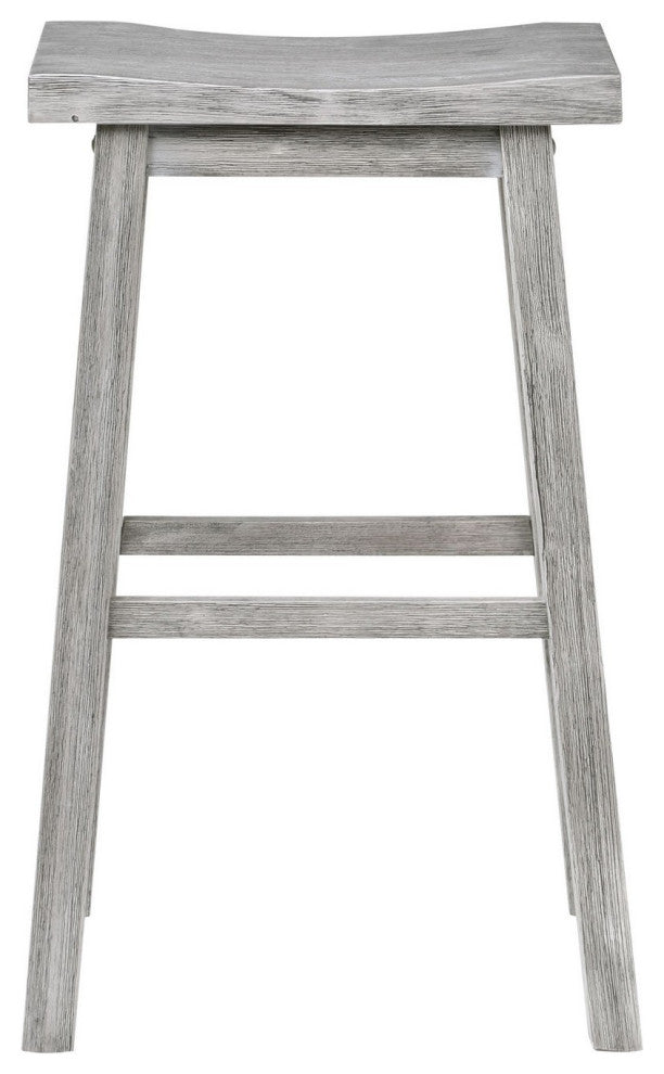Benzara BM239734 Saddle Design Wooden Barstool With Grain Details, Gray