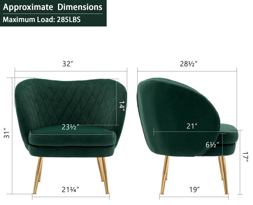 Glam Upholstered Velvet Barrel Accent Chair, Dark Green