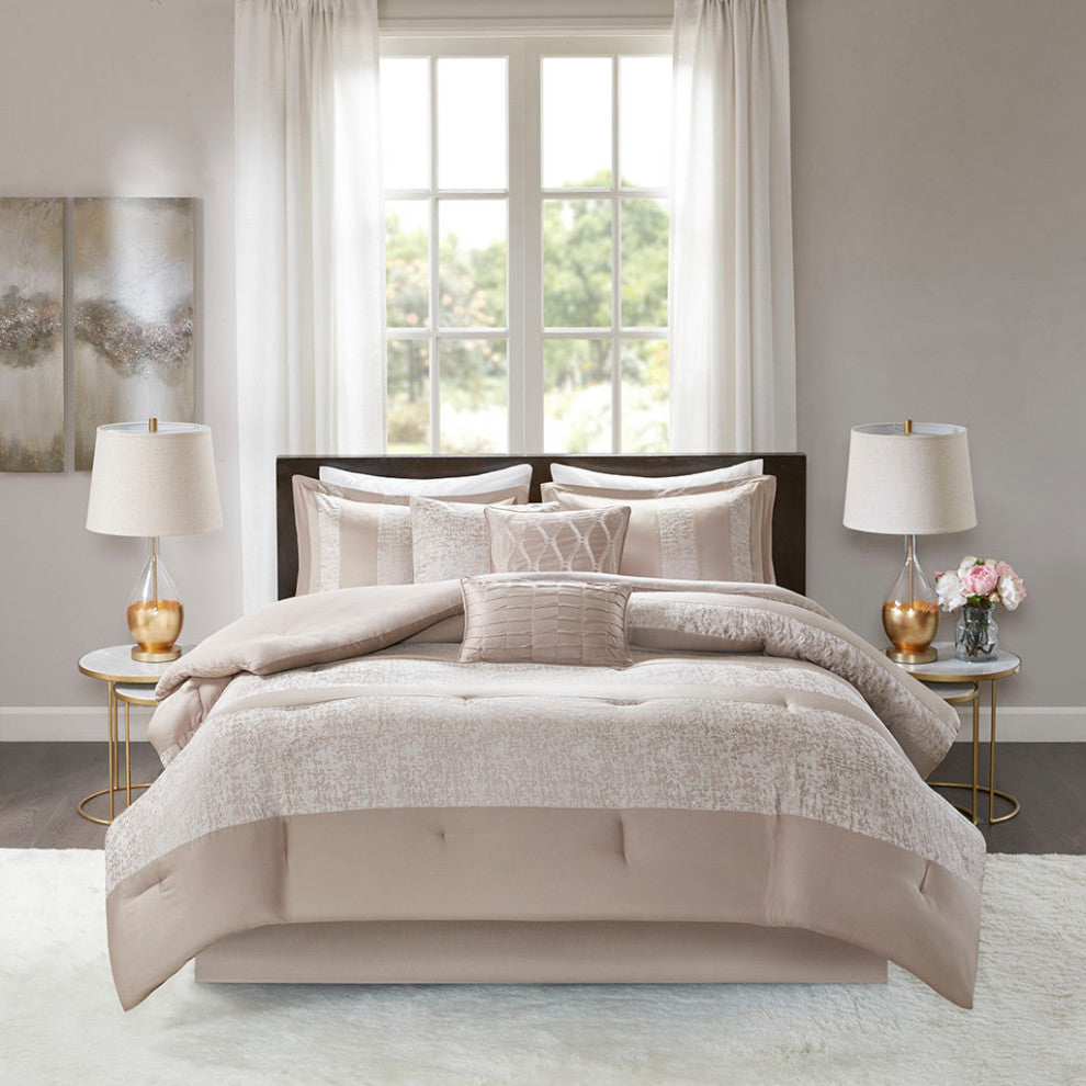 Madison Park Ava Textured Chennile 7-Piece Comforter Set, Neutral Taupe, King