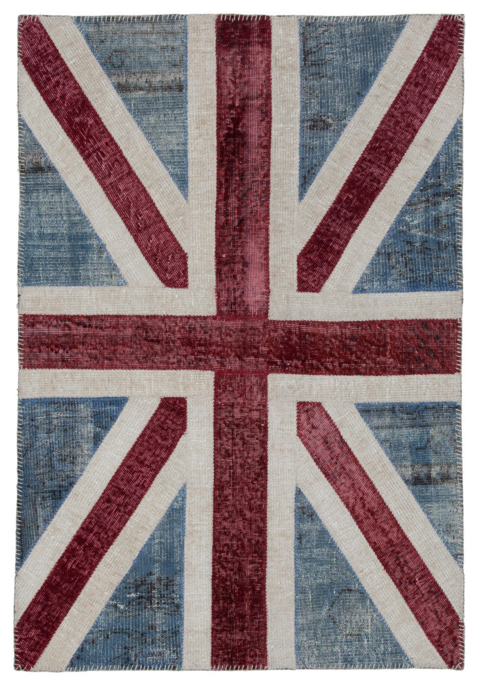 Rug N Carpet - Handwoven Anatolian 4' 0'' x 6' 0'' Flag Patchwork Rug