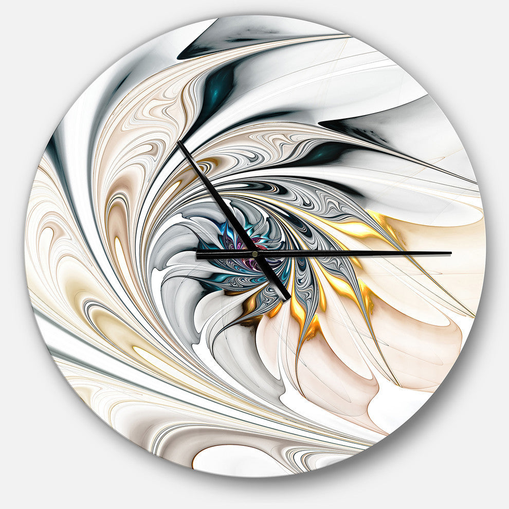 White Stained Glass Floral Art Oversized Modern Metal Clock, 23x23