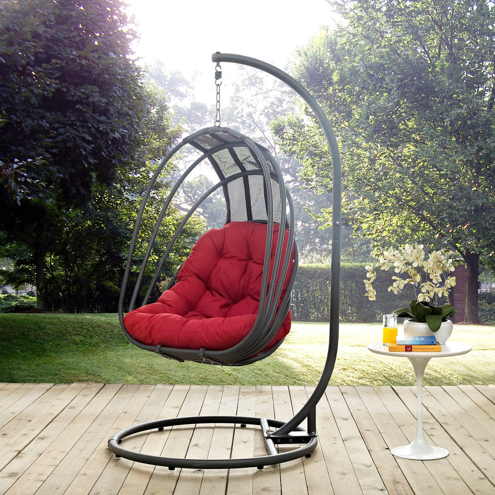 Red Whisk Outdoor Patio Swing Chair With Stand