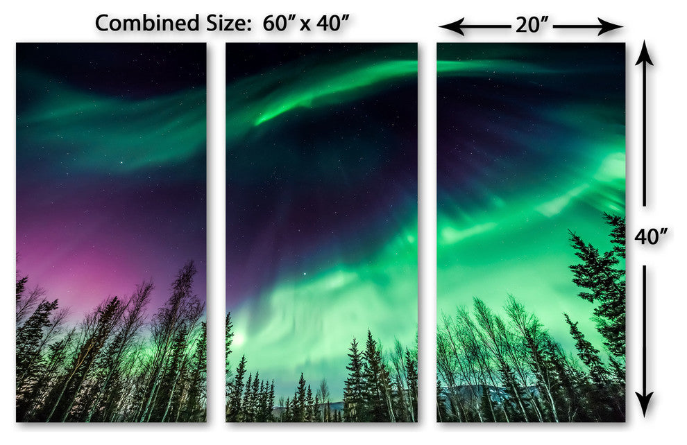 Aurora Borealis, Northern Lights, 3-Panel Canvas Print Wall Art, 60"x40"
