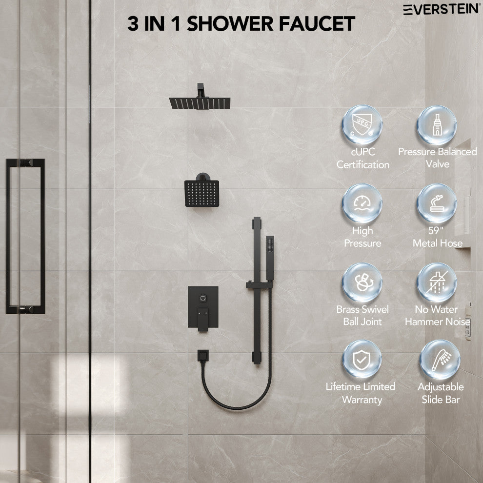 Dual Heads 10"x 6" Rain Shower System with Hand Shower Spray, Matte Black