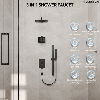 Dual Heads 10"x 6" Rain Shower System with Hand Shower Spray, Matte Black