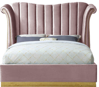 Flora Black Velvet Bed, Pink, Queen