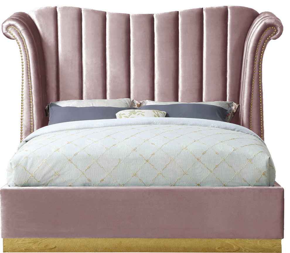 Flora Black Velvet Bed, Pink, Queen