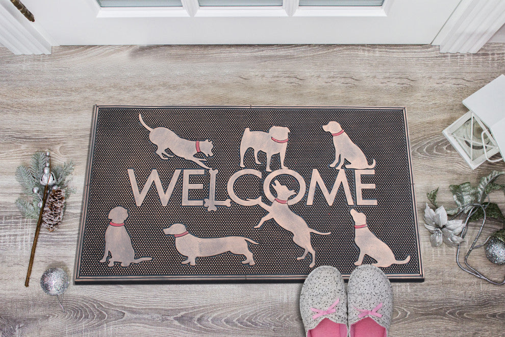A1HC  Dogs Welcome Rubber Pin Mat, Beautifully Copper Finished 18"x30"