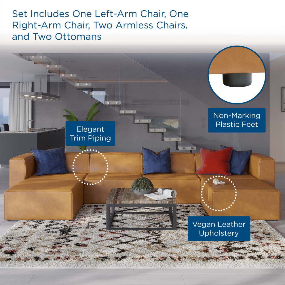 Sectional Sofa Set, Faux Vegan Leather, Tan, Modern, Living Lounge Hospitality