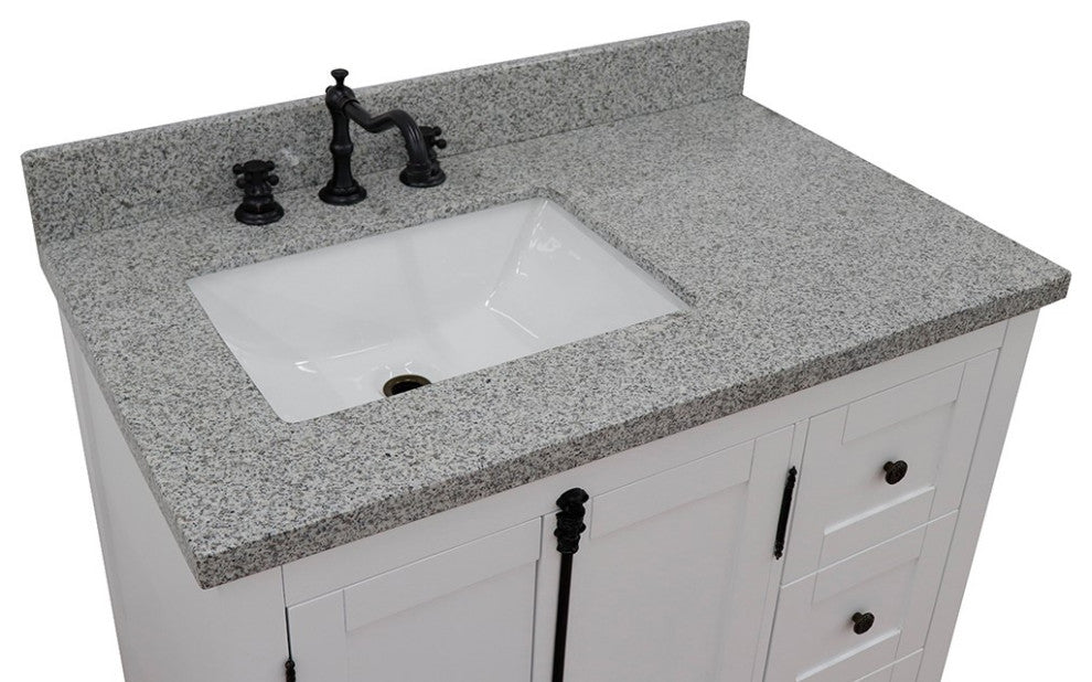 37" Vanity, Glacier Ash With Gray Granite Top, Left Doors/Left Rectangle Sink