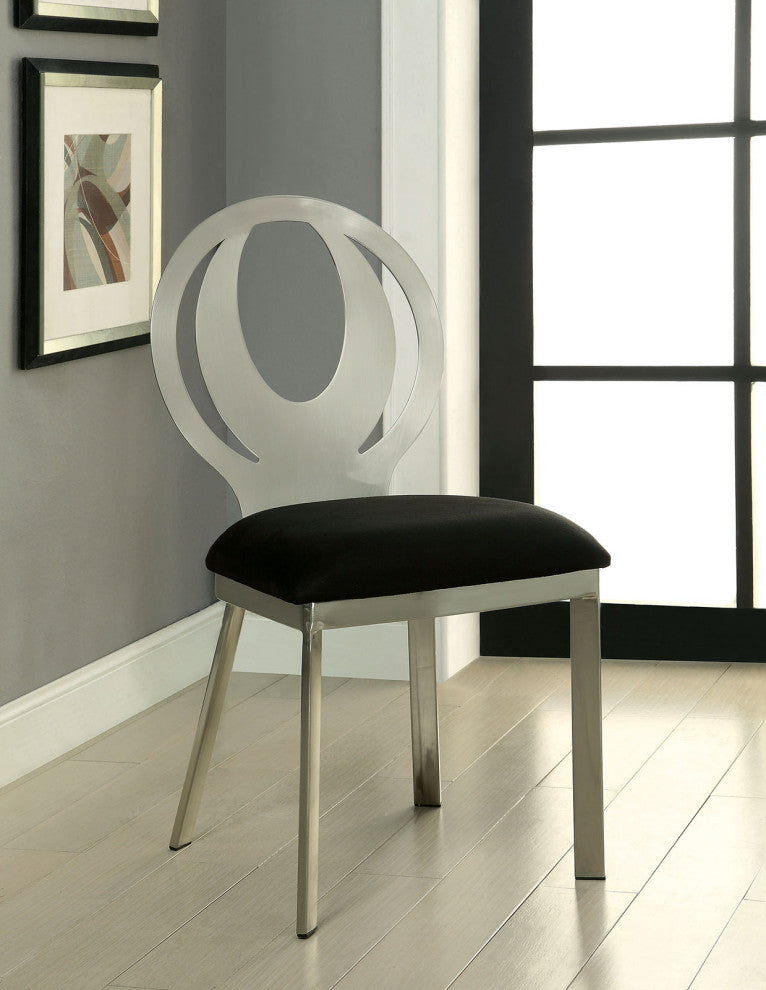 Set of 2 Microfiber and Metal Side Chairs, Silver and Black Finish