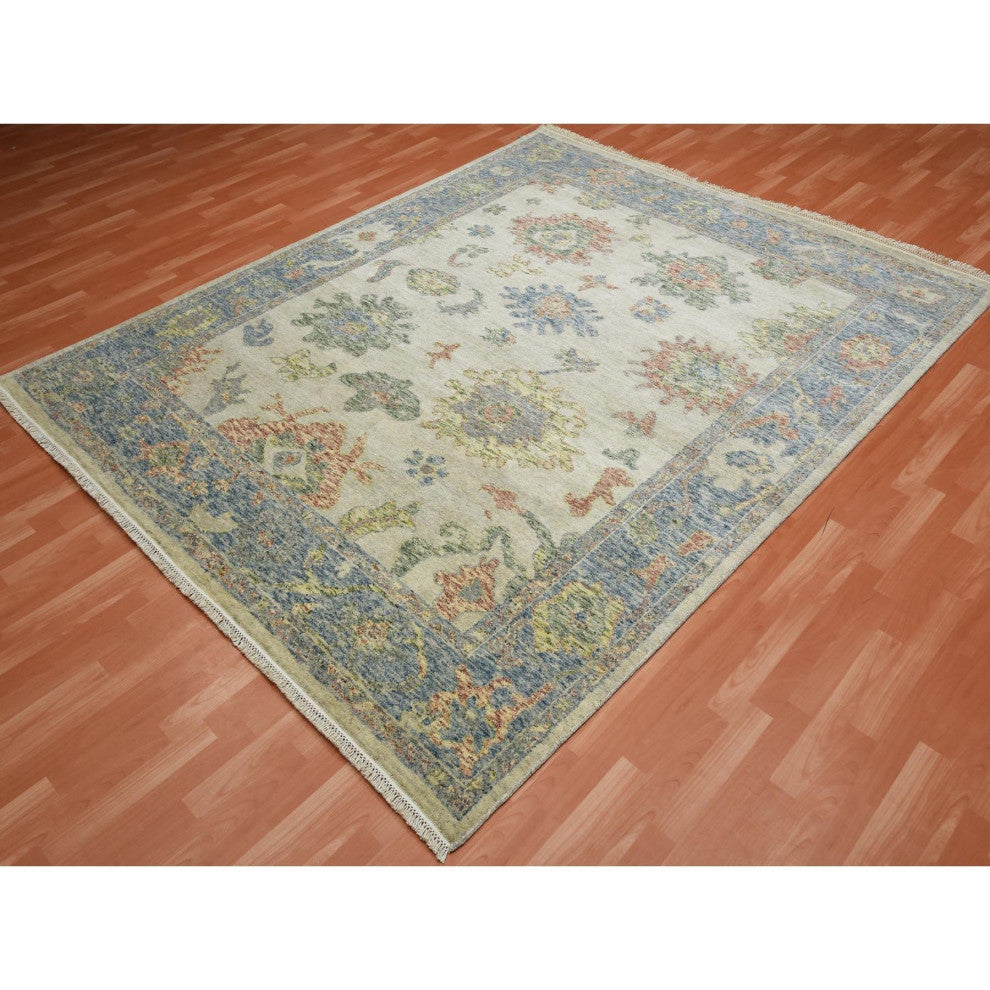 Colorful, Oushak Salt and Pepper Design Pure Wool Hand Knotted Rug, 8'0"x9'9"