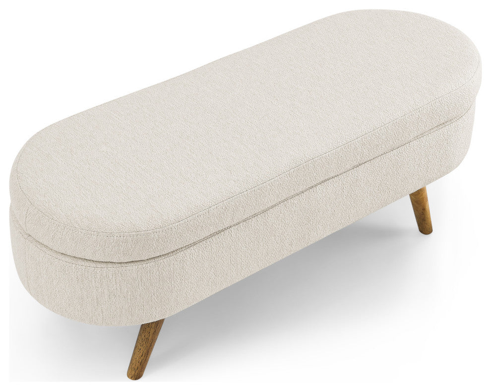 TATEUS Ottoman Oval Storage Bench, Rubber Wood Legs, Beige