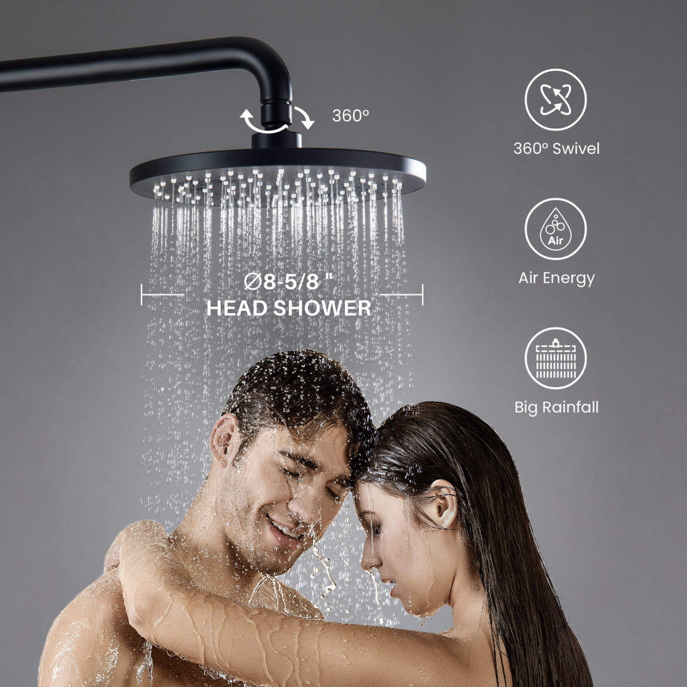 Circular Shower Column With Dual Function Shower Head, Matte Black, Without Rough in Valve