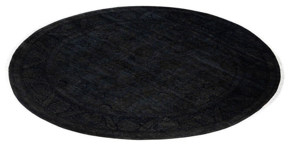 Overdyed One-of-a-Kind Hand-Knotted Area Rug Black, 9' 1" x 9' 1"