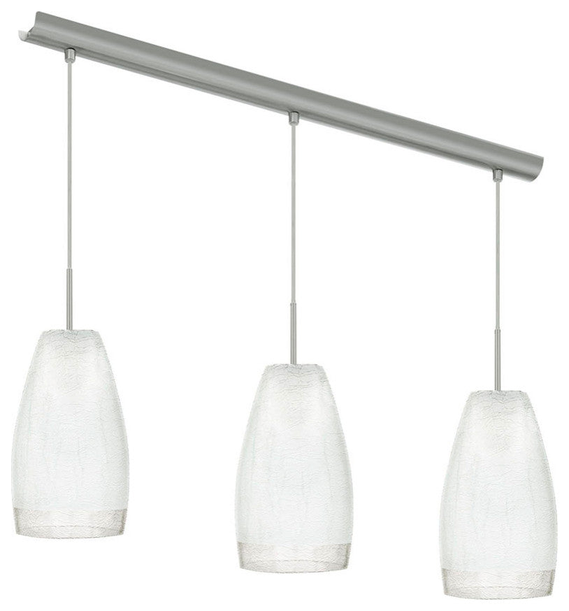 Crash, 3-Light Kitchen Island Pendant, Matte Nickel, White Crackle Glass Shade