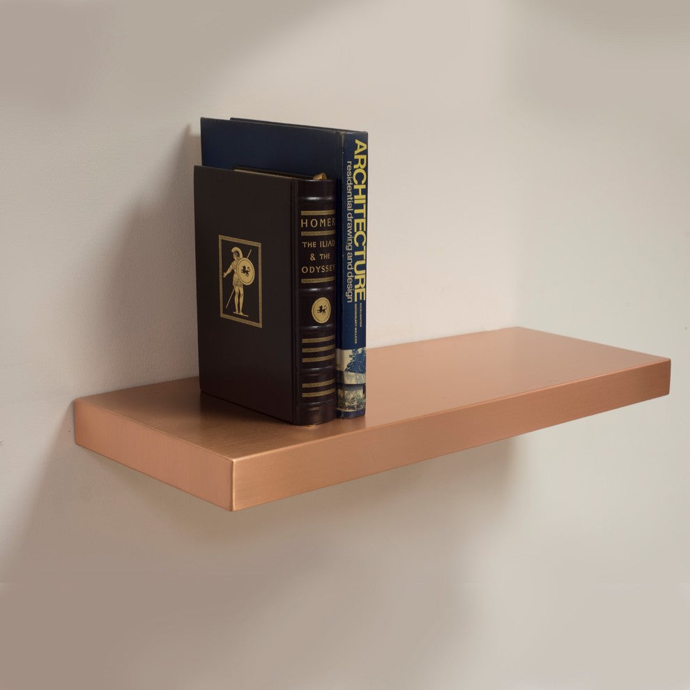 Floating Shelf, Copper, Seamless, Brushed Finish, 24" Width