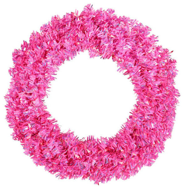 30" Pre-Lit Sparkling Pink Wide Cut Artificial Christmas Wreath, Pink Lights