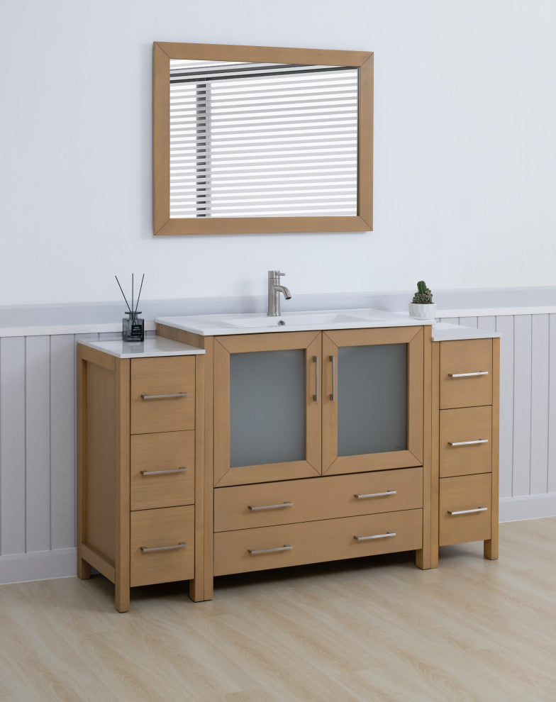 Vanity Art Freestanding Bathroom Vanity Set with Ceramic Top & Mirror