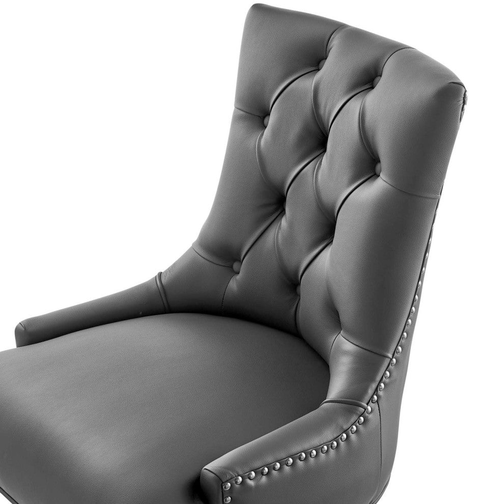 Computer Work Desk Tufted Chair, Faux Vegan Leather, Black Gray, Home Office