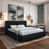 Nico Black Velvet Upholstered Bed, Black, Full