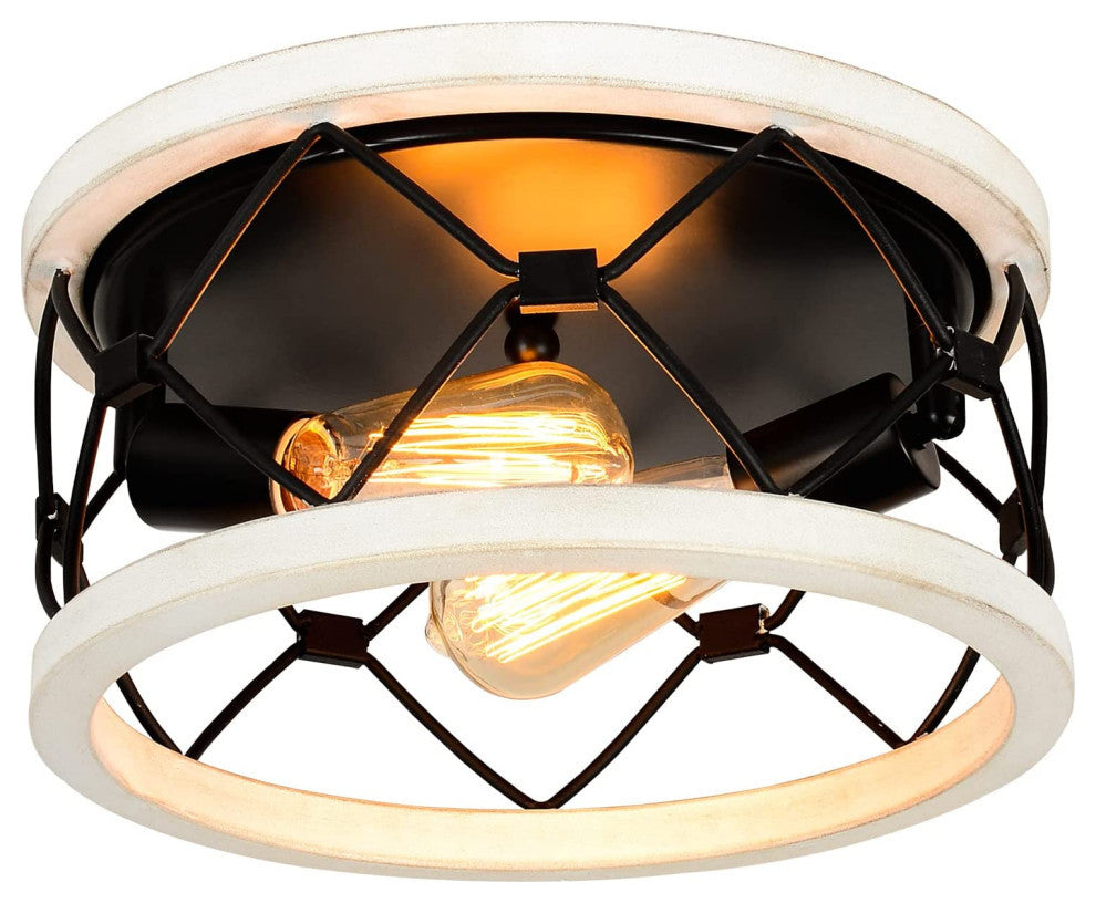 2 light round ceiling light fixture black cage Close to Ceiling Light
