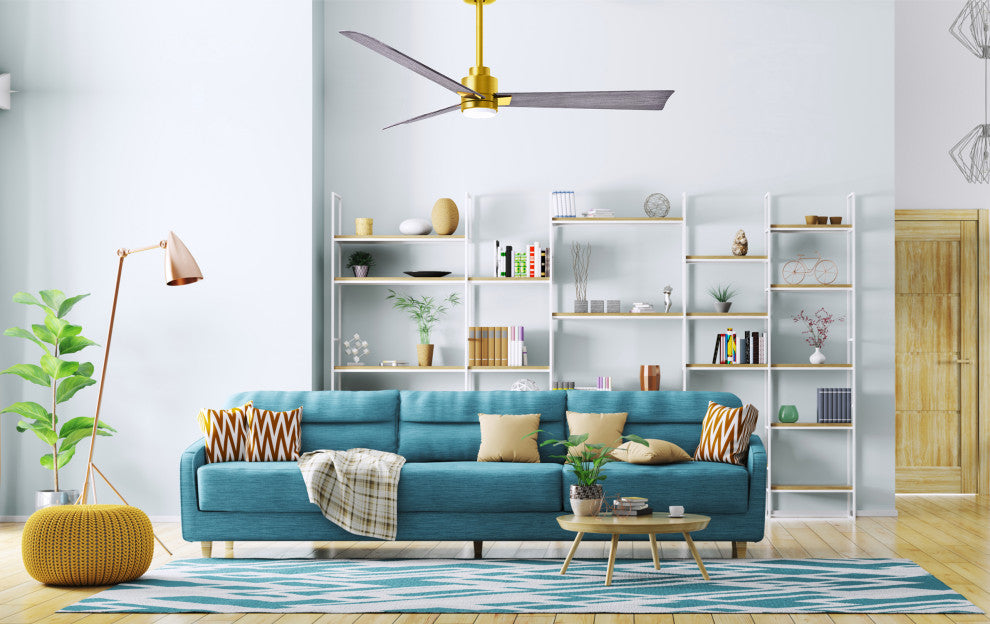 Alessandra Ceiling Fan, Brushed Brass, 56", Barnwood Blades, Light Kit
