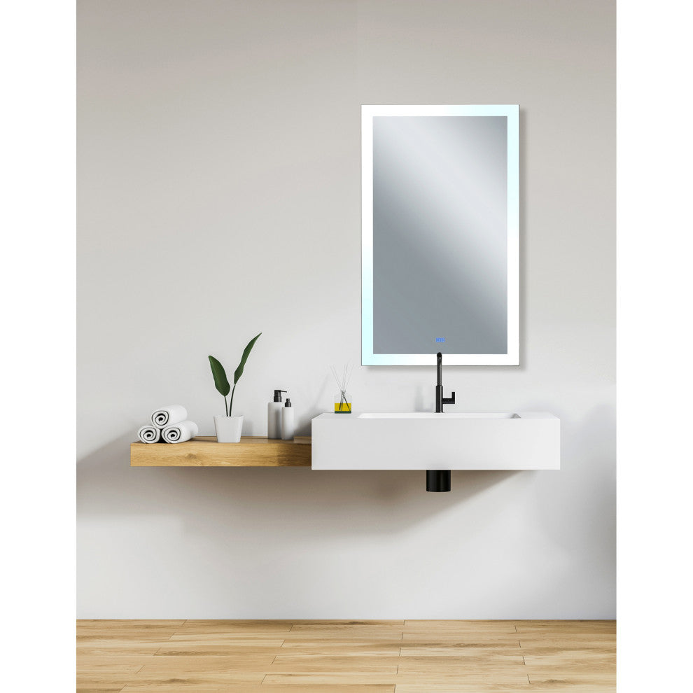 Abigail Rectangle Matte White LED 30 in. Mirror From our Abigail Collection