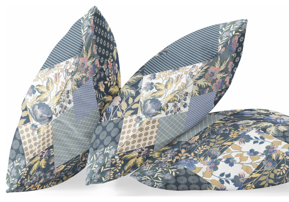 26" Blue Yellow Boho Floral Indoor Outdoor Throw Pillow