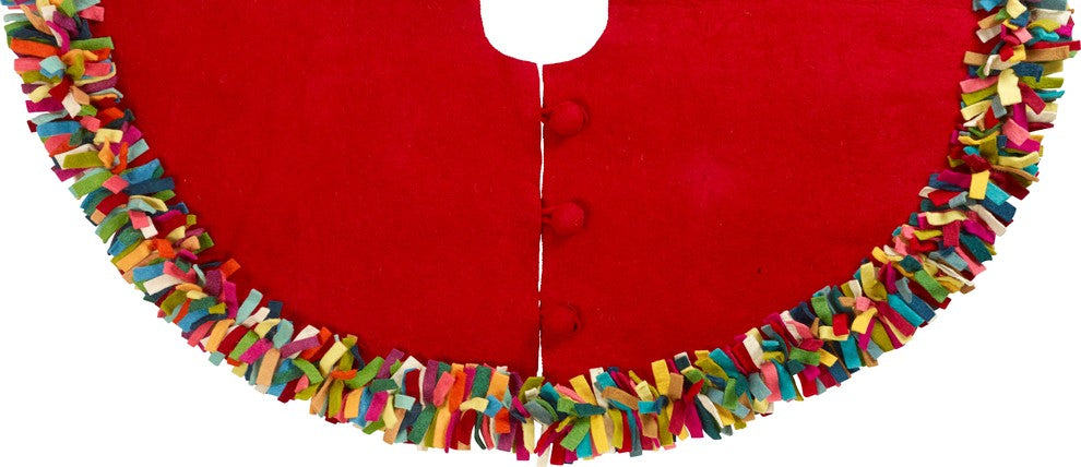 Multicolored Fringe Tree Skirt in Red Hand Felted Wool