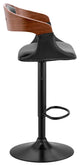 Benson Adjustable Faux Leather and Wood Bar Stool With Metal Base, Black and Wal