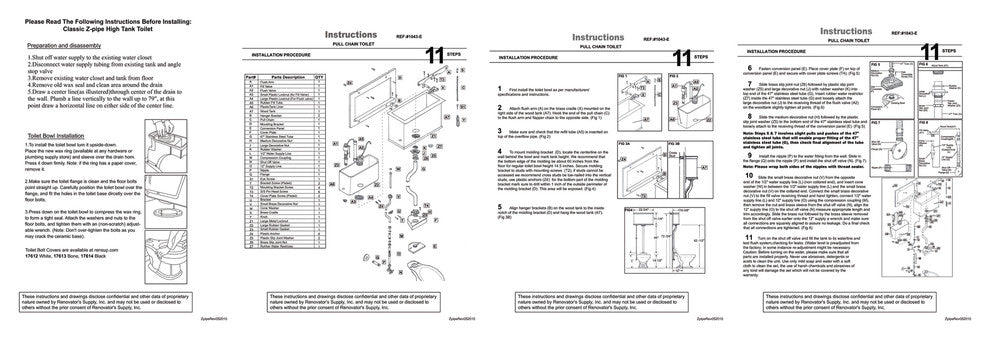 Dark Oak High Tank Pull Chain Toilet Elongated White China Bowl & Brass Z Pipe